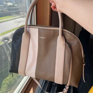 Coach Striped Bowling Style Multi-Color Leather Bag